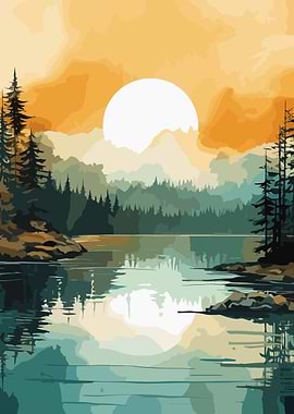 Mountainous Lake Sunset