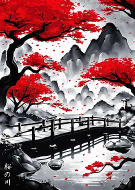 Japanese River Ink Wash