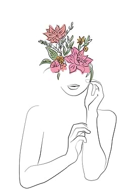 Woman with Flower Line Art