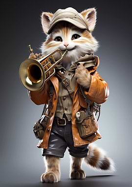 Cat Playing Trumpet