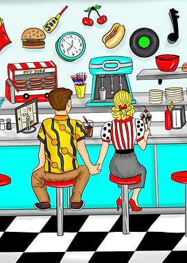1950s Diner Holding Hands