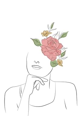 Woman with Flower Line Art