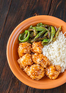 Bowl of orange chicken