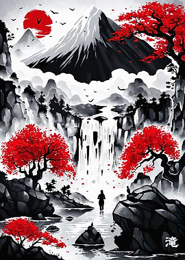 Japanese Waterfall Ink