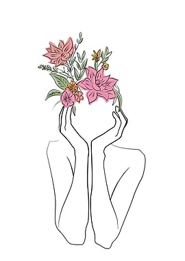 Woman with Flower Line Art