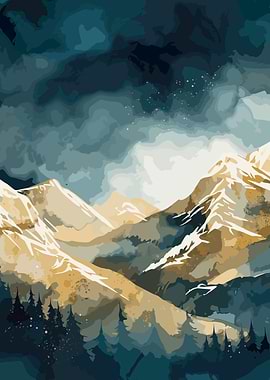 Snowy Nighttime Mountains