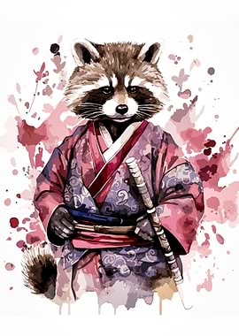 baby raccoon samurai