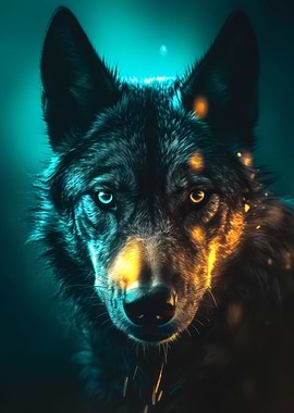 black wolf in neon