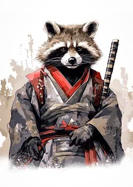 baby raccoon samurai