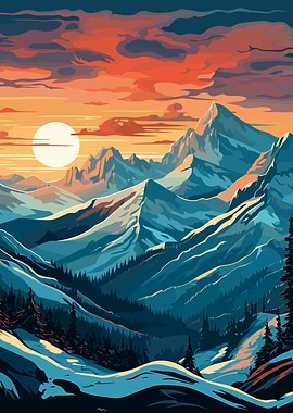 Snowy Mountain Sunset