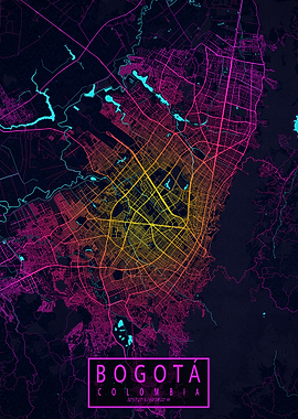 Bogota City Map Neon