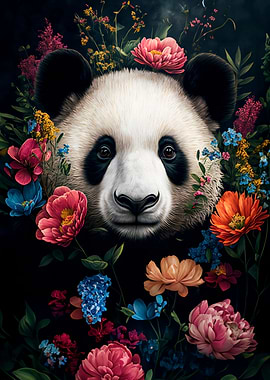 panda flowers artwork