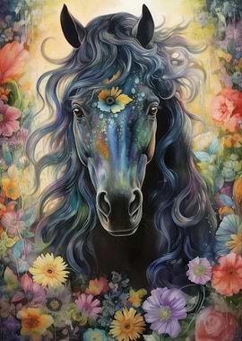 A dreamy black horse