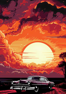 Vintage Cadillac at Sunset