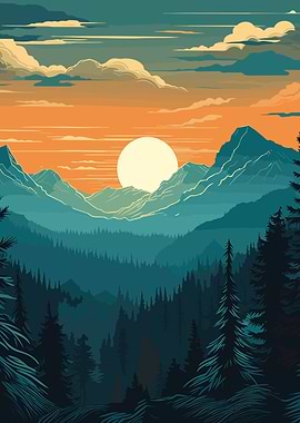Calm Forest Skyline Sunset