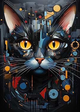 Abstract cat vivid colors