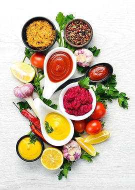 Set of sauces and spices