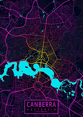 Canberra City Map Neon