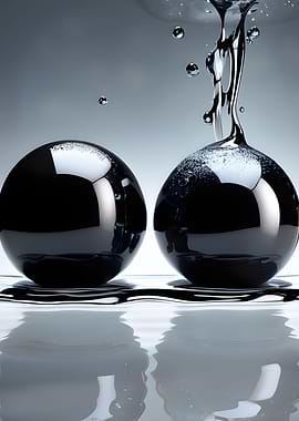 Two black balls, splash
