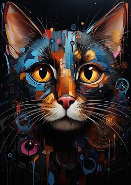 Abstract cat vivid colors