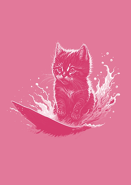 Pink Surfing Cat