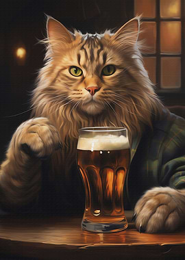 Funny Cat Beer Drink