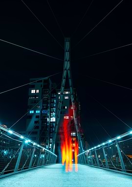 bridge neon fire night