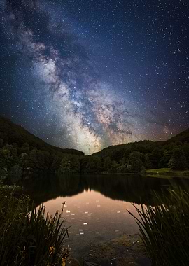 Milky way over a calm lake