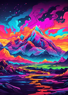 Mountain Landscape Neon