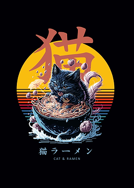 Funny Cat Eating Ramen