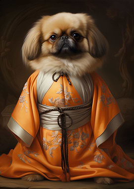 Pekingese in a kimono