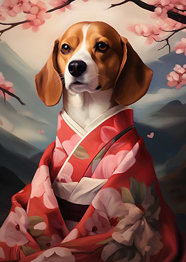 Beagle Dog In Kimono
