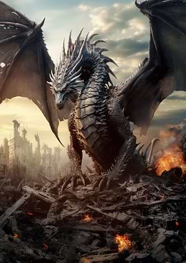 Dragon in Destroyed City