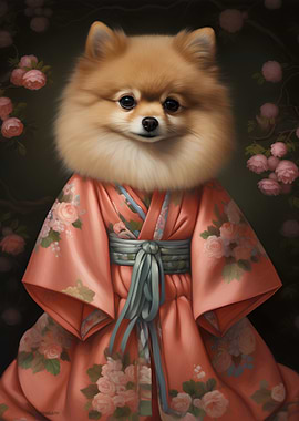 Pomeranian dog in kimono