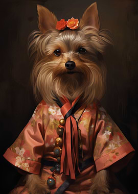 Yorkshire dog in kimono