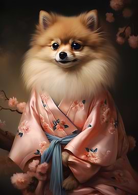 Pomeranian dog in kimono