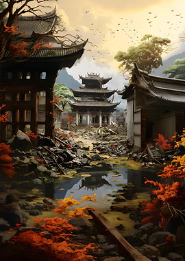 Overgrown japanese temple