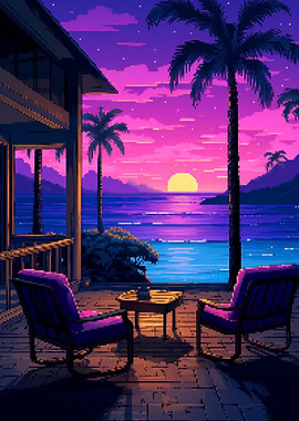 Sunset Hawaii Pixel Art