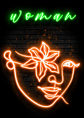 Neon Flower Woman Poster