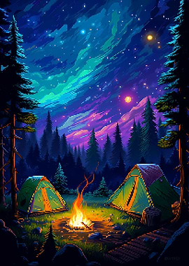 Camping Stars Pixel Art