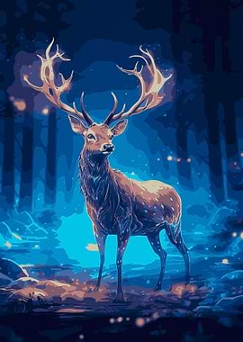 Light Deer Moon Landscape