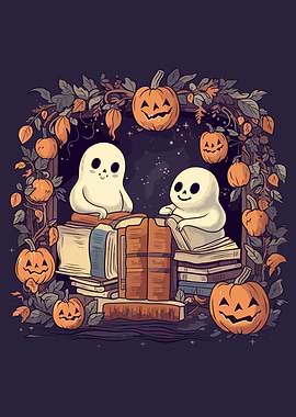 Cute Ghosts Reading Books