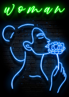 Neon Woman Blue Poster