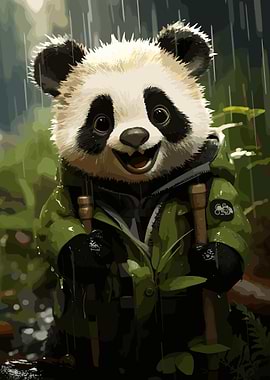 panda in the rain