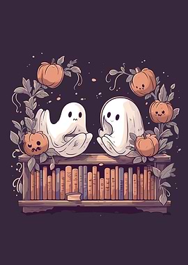 Cute Ghosts Reading Books