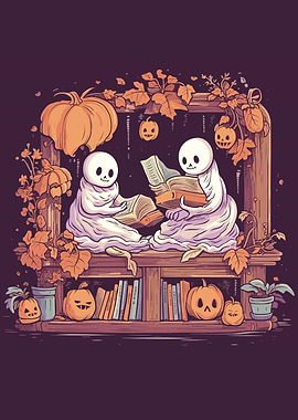 Cute Ghosts Reading Books