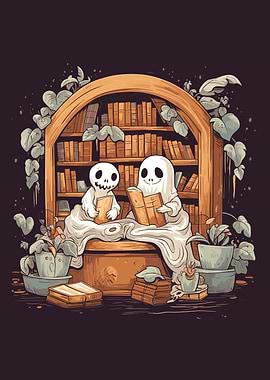 Cute Ghosts Reading Books