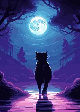 cat moon night