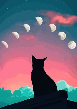 cat moon landscape