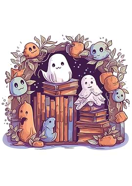 Cute Ghosts Reading Books